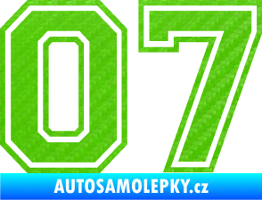 Samolepka Startovní číslo 07 typ 4 3D karbon zelený kawasaki