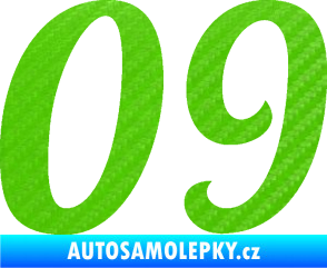 Samolepka Startovní číslo 09 typ 3  3D karbon zelený kawasaki