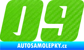 Samolepka Startovní číslo 09 typ 6 3D karbon zelený kawasaki