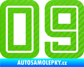 Samolepka Startovní číslo 09 typ 7 3D karbon zelený kawasaki