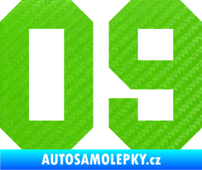 Samolepka Startovní číslo 09 3D karbon zelený kawasaki