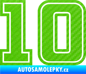 Samolepka Startovní číslo 10 typ 5 3D karbon zelený kawasaki