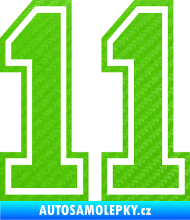 Samolepka Startovní číslo 11 typ 4 3D karbon zelený kawasaki