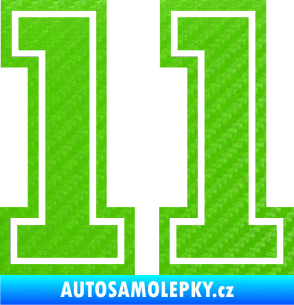 Samolepka Startovní číslo 11 typ 5 3D karbon zelený kawasaki