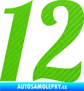 Samolepka Startovní číslo 12 typ 3    3D karbon zelený kawasaki