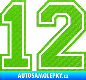 Samolepka Startovní číslo 12 typ 4 3D karbon zelený kawasaki