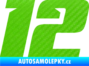 Samolepka Startovní číslo 12 typ 6 3D karbon zelený kawasaki