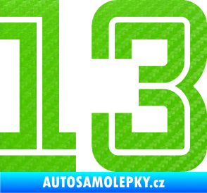 Samolepka Startovní číslo 13 typ 7 3D karbon zelený kawasaki