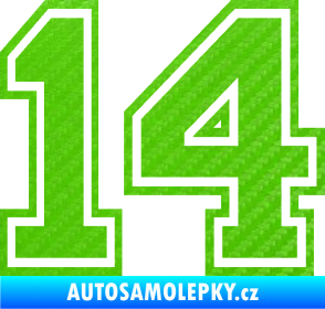 Samolepka Startovní číslo 14 typ 4 3D karbon zelený kawasaki
