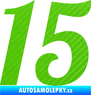 Samolepka Startovní číslo 15 typ 3      3D karbon zelený kawasaki