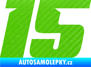Samolepka Startovní číslo 15 typ 6 3D karbon zelený kawasaki