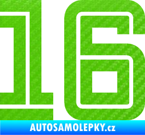 Samolepka Startovní číslo 16 typ 7 3D karbon zelený kawasaki