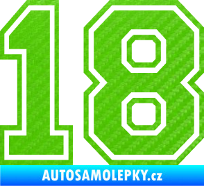 Samolepka Startovní číslo 18 typ 4 3D karbon zelený kawasaki