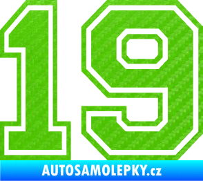 Samolepka Startovní číslo 19 typ 4 3D karbon zelený kawasaki