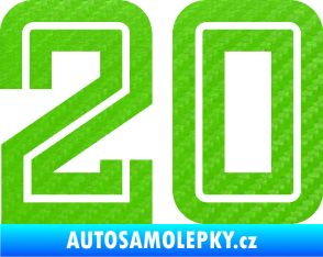 Samolepka Startovní číslo 20 typ 7 3D karbon zelený kawasaki
