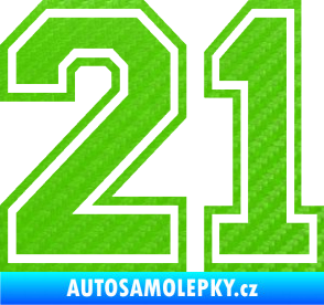 Samolepka Startovní číslo 21 typ 4 3D karbon zelený kawasaki