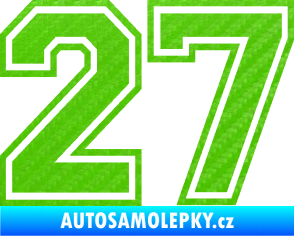 Samolepka Startovní číslo 27 typ 4 3D karbon zelený kawasaki