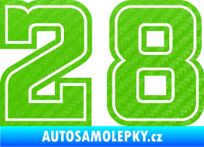 Samolepka Startovní číslo 28 typ 5 3D karbon zelený kawasaki