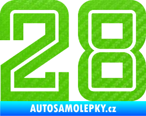 Samolepka Startovní číslo 28 typ 7 3D karbon zelený kawasaki