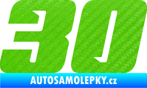 Samolepka Startovní číslo 30 typ 6 3D karbon zelený kawasaki