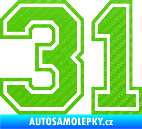 Samolepka Startovní číslo 31 typ 4 3D karbon zelený kawasaki