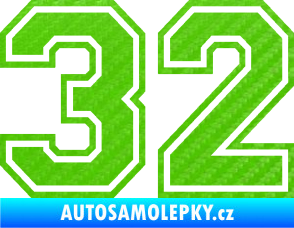 Samolepka Startovní číslo 32 typ 4 3D karbon zelený kawasaki