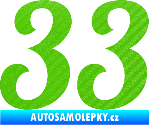 Samolepka Startovní číslo 33 typ 3 3D karbon zelený kawasaki