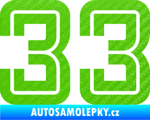 Samolepka Startovní číslo 33 typ 7 3D karbon zelený kawasaki