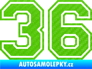 Samolepka Startovní číslo 36 typ 4 3D karbon zelený kawasaki