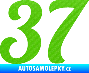 Samolepka Startovní číslo 37 typ 3  3D karbon zelený kawasaki