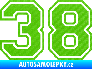 Samolepka Startovní číslo 38 typ 4 3D karbon zelený kawasaki
