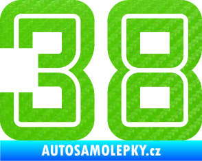 Samolepka Startovní číslo 38 typ 7 3D karbon zelený kawasaki