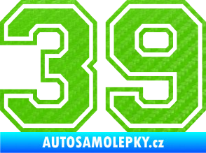 Samolepka Startovní číslo 39 typ 4 3D karbon zelený kawasaki