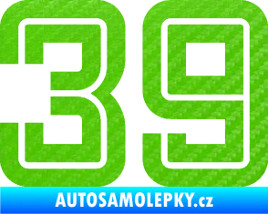 Samolepka Startovní číslo 39 typ 7 3D karbon zelený kawasaki