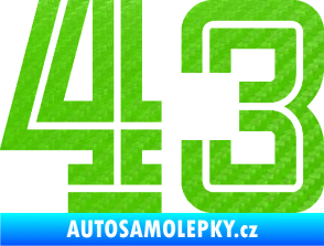 Samolepka Startovní číslo 43 typ 7 3D karbon zelený kawasaki