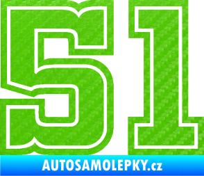 Samolepka Startovní číslo 51 typ 5 3D karbon zelený kawasaki