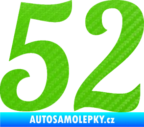 Samolepka Startovní číslo 52 typ 3 3D karbon zelený kawasaki