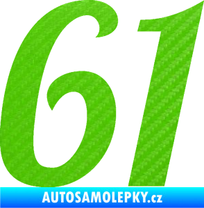 Samolepka Startovní číslo 61 typ 3 3D karbon zelený kawasaki