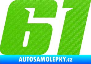 Samolepka Startovní číslo 61 typ 6 3D karbon zelený kawasaki