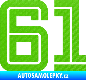 Samolepka Startovní číslo 61 typ 7 3D karbon zelený kawasaki