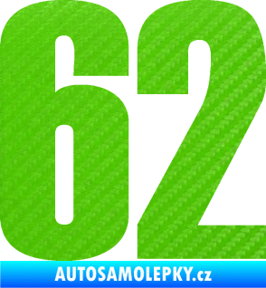 Samolepka Startovní číslo 62 typ 2  3D karbon zelený kawasaki