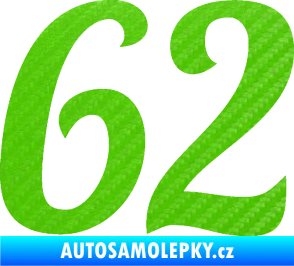 Samolepka Startovní číslo 62 typ 3 3D karbon zelený kawasaki