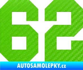 Samolepka Startovní číslo 62 3D karbon zelený kawasaki