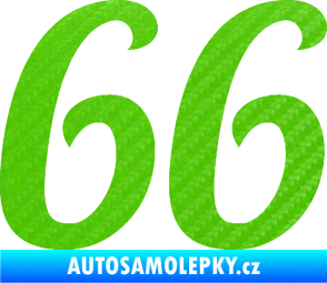 Samolepka Startovní číslo 66 typ 3 3D karbon zelený kawasaki
