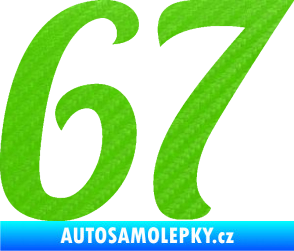 Samolepka Startovní číslo 67 typ 3 3D karbon zelený kawasaki