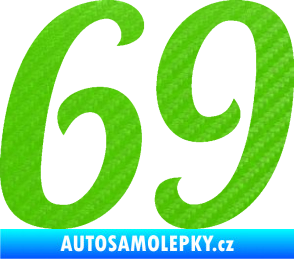 Samolepka Startovní číslo 69 typ 3 3D karbon zelený kawasaki