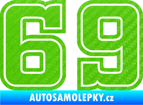 Samolepka Startovní číslo 69 typ 5 3D karbon zelený kawasaki