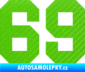 Samolepka Startovní číslo 69 3D karbon zelený kawasaki