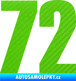Samolepka Startovní číslo 72 typ 2   3D karbon zelený kawasaki