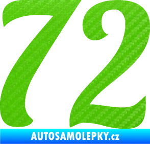 Samolepka Startovní číslo 72 typ 3   3D karbon zelený kawasaki